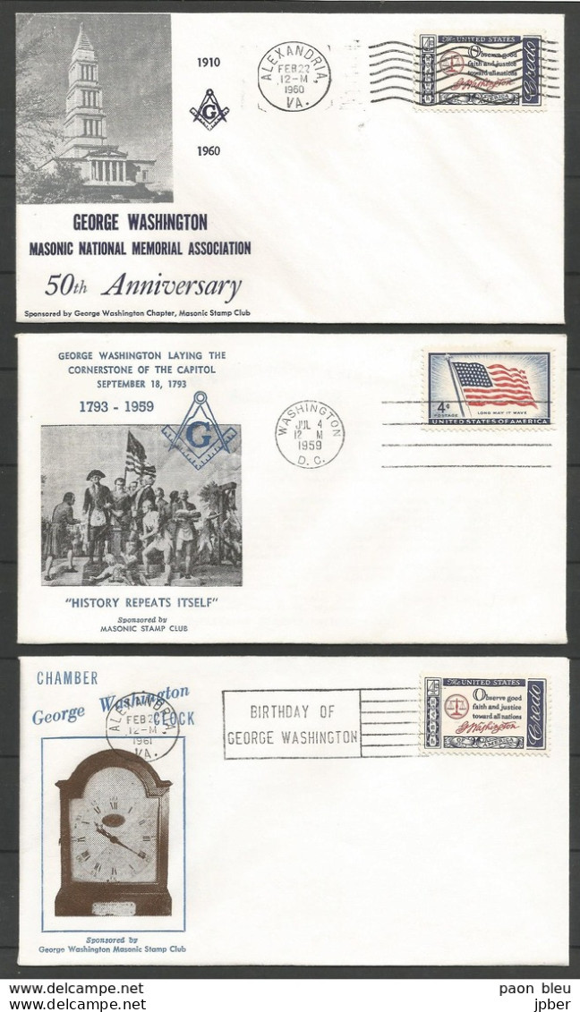 USA - 3 Lettres - Masonic Stam Club - George Washington - Franc Maçonnerie - Enveloppes évenementielles