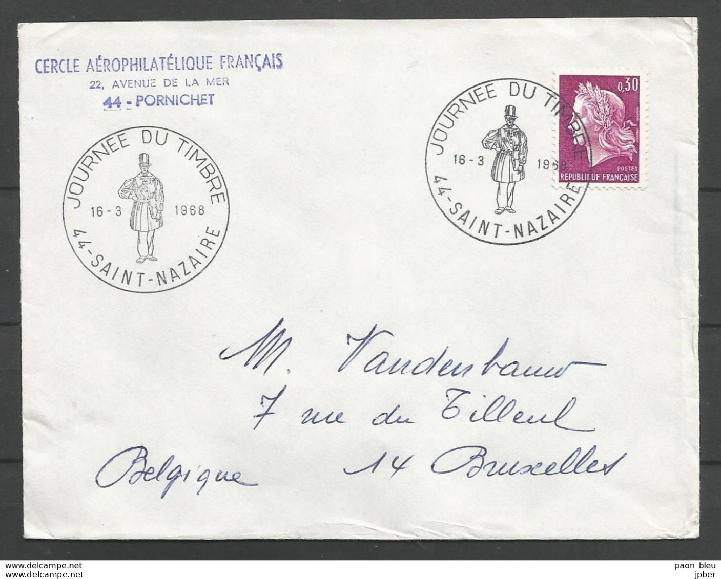 France - N°1536 (Marianne De Cheffer) Sur Lettre Cachet Journée Du Timbre St Nazaire  (Cercle Pornichet) - Commemorative Postmarks