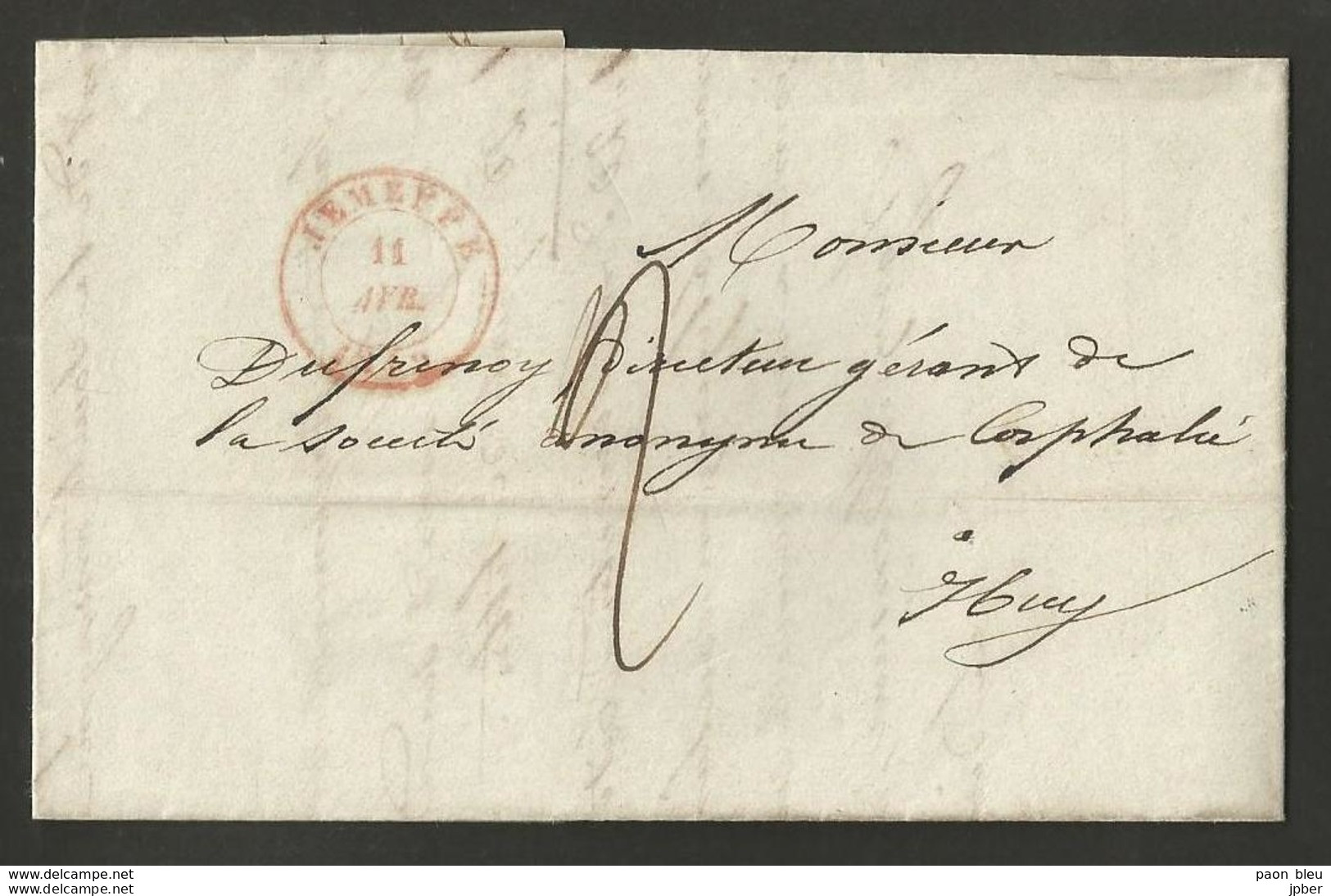 Belgique - LAC De Jemeppe à Huy Du 11/04/1849 - 1830-1849 (Unabhängiges Belgien)