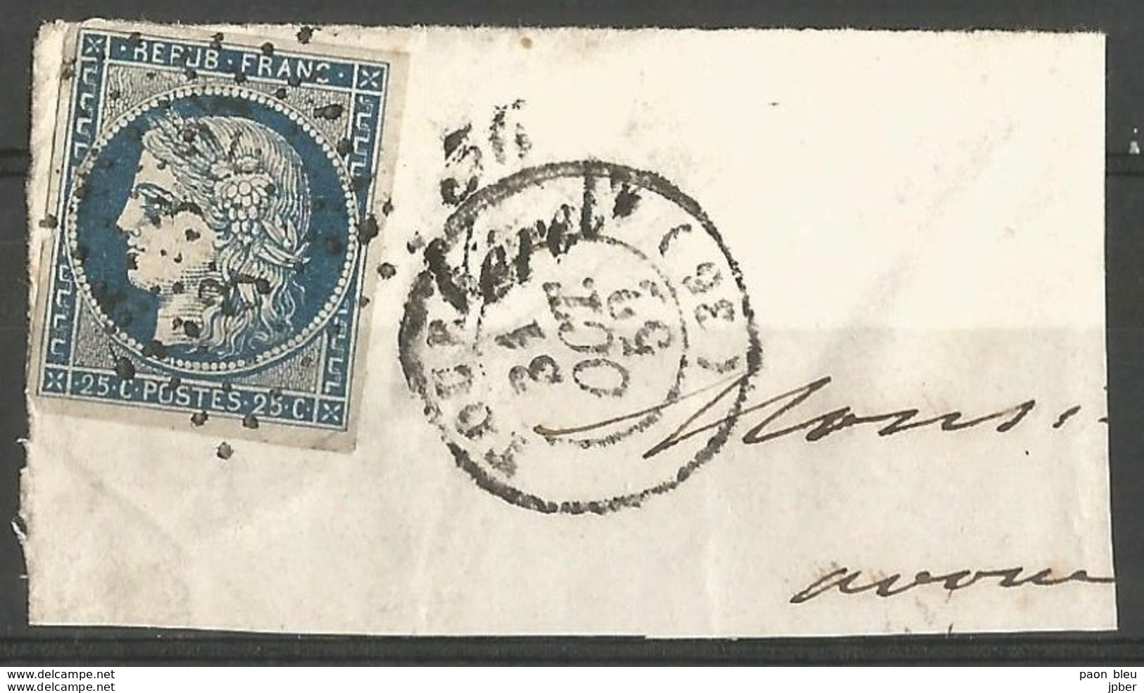 FRANCE - Oblitération Petits Chiffres LP 3524 VERETZ (Indre & Loire) + "36 Vérelz" En Noir - 1849-1850 Ceres