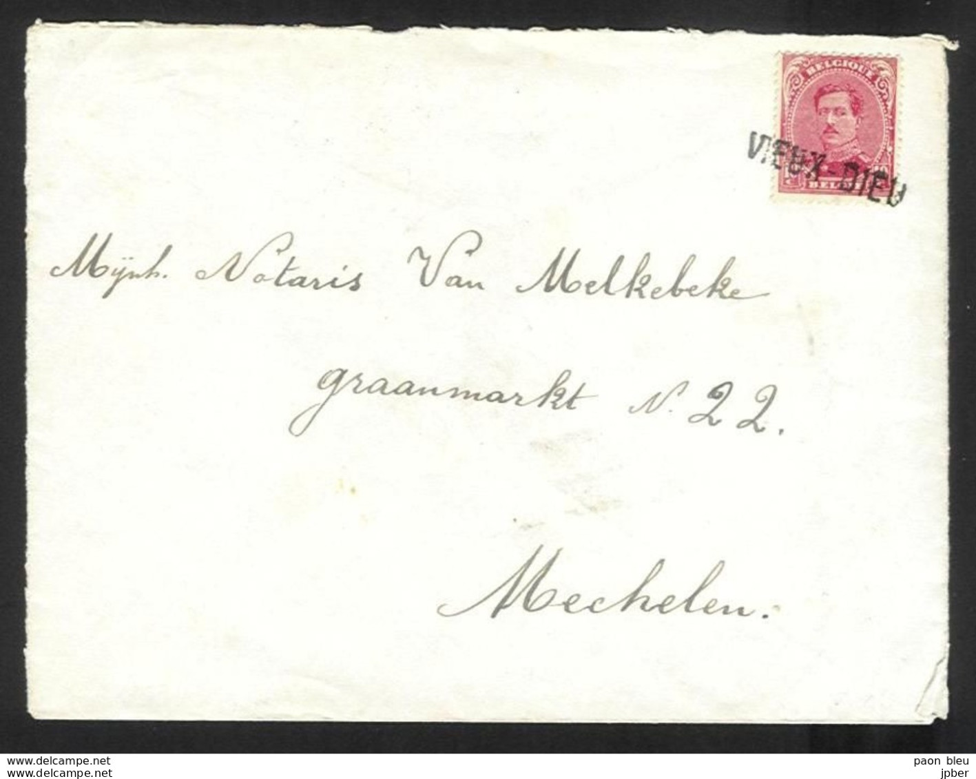 Belgique - Obl.fortune 1919 - Obl. Linéaire VIEUX-DIEU + Cachet Mechelen 29 I 19 Au Verso - Fortune Cancels (1919)