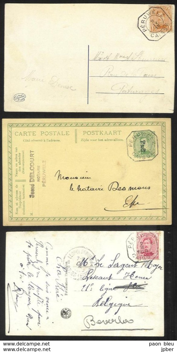 Belgique - Obl.fortune 1919 - Obl. Cachet Octogonal PERUWELZ CAISSE Sur 3 Cartes - Foruna (1919)