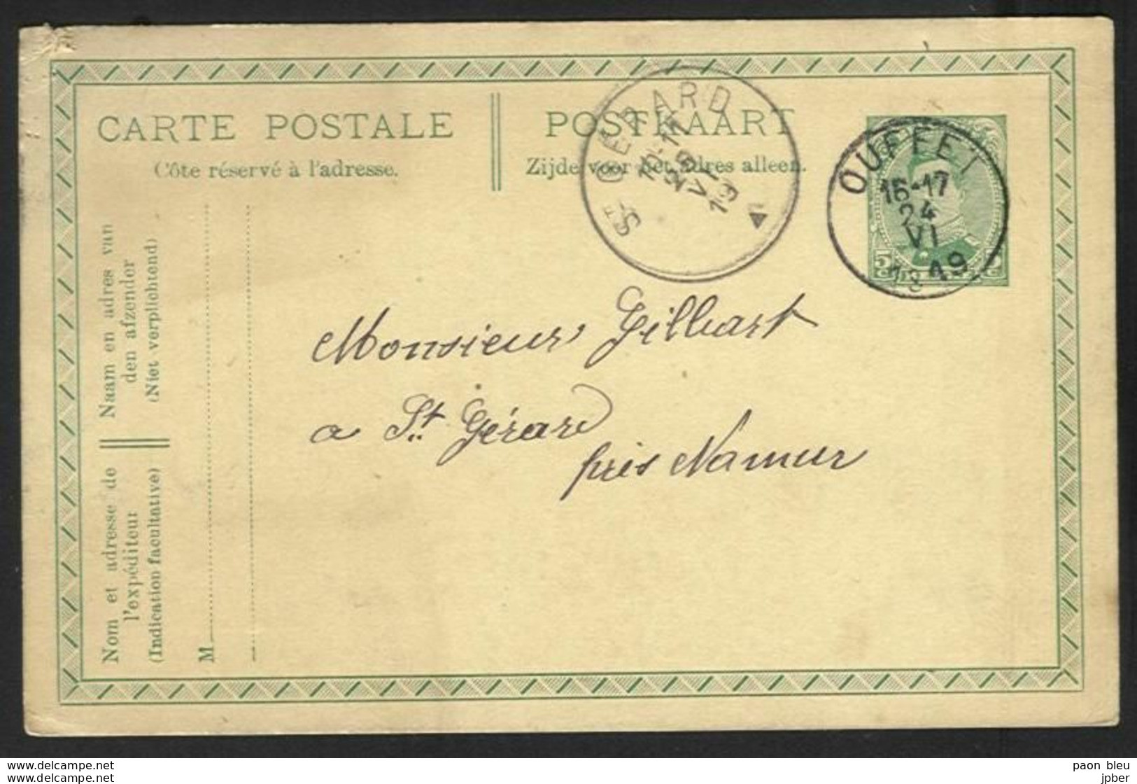 Belgique - Obl.fortune 1919 - Obl. OUFFET Siècle Gratté + Cachet St Gérard - Noodstempels (1919)