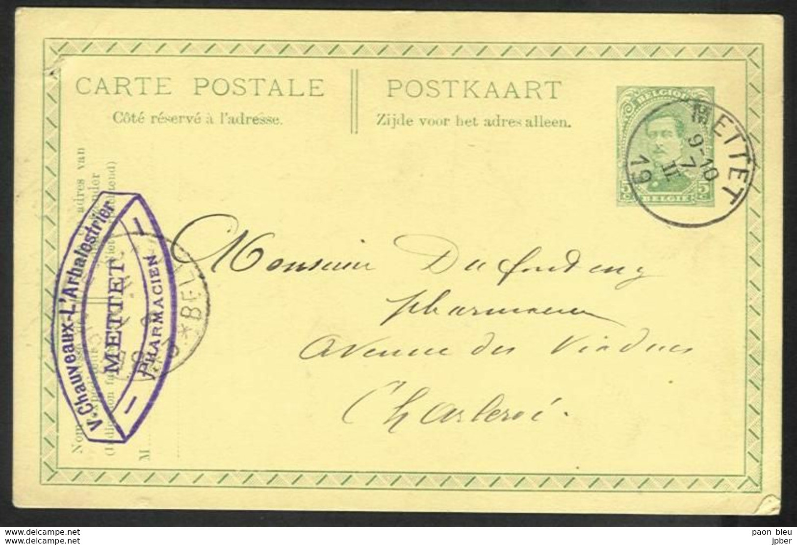 Belgique - Obl.fortune 1919 - Obl. METTET - Année Grattée - Noodstempels (1919)