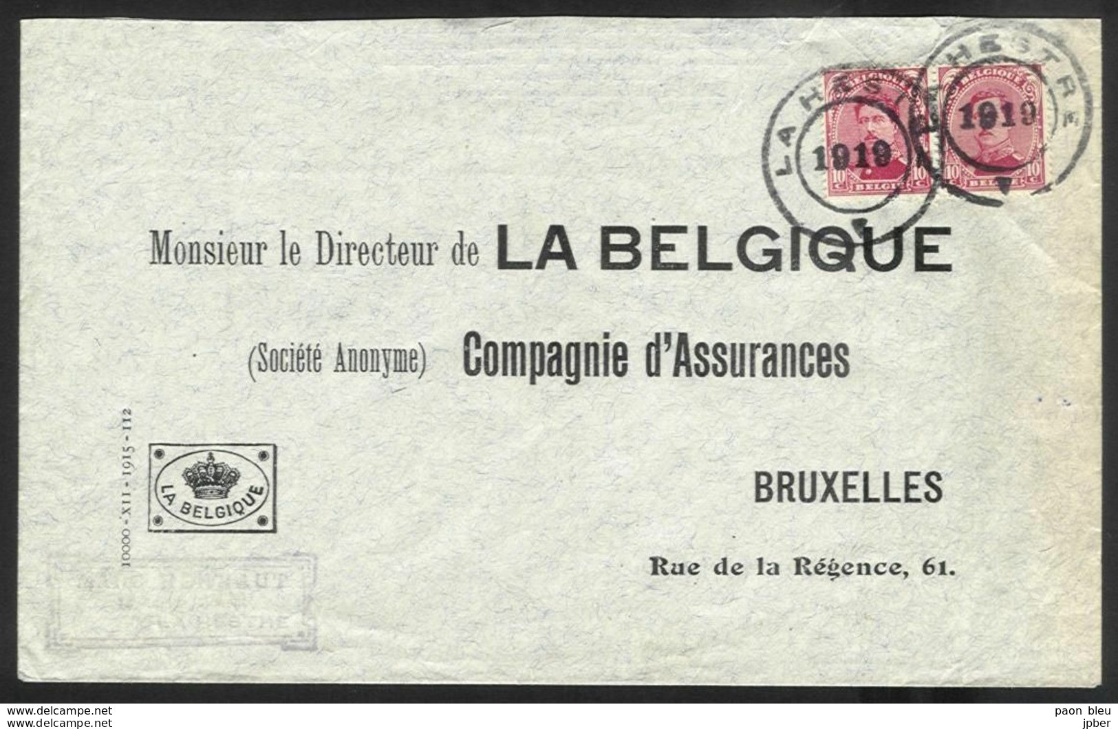 Belgique - Obl.fortune 1919 - Obl. Cachet Caoutchouc LA HESTRE - Noodstempels (1919)
