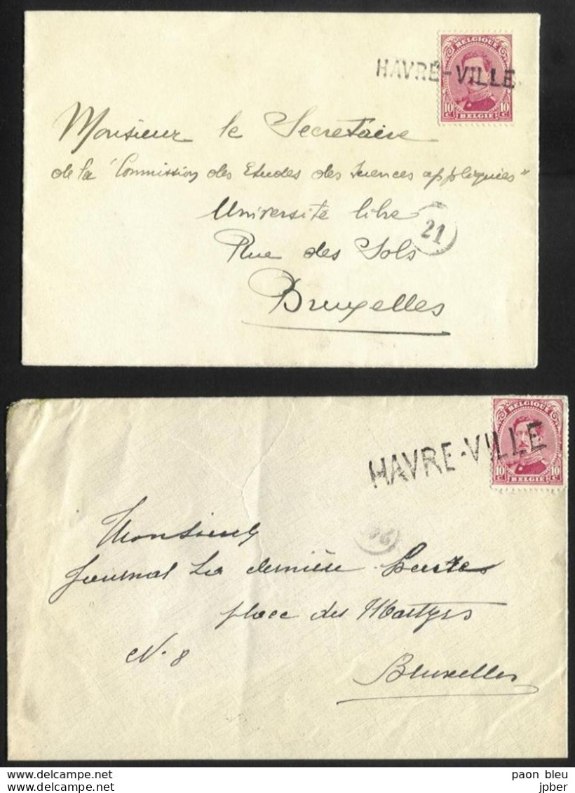 Belgique - Obl.fortune 1919 - 2 Scan - Obl. Linéaire HAVRE + HAVRE-VILLE Petit + Grand Format Dont Daté 20/3/19 Au Verso - Andere & Zonder Classificatie