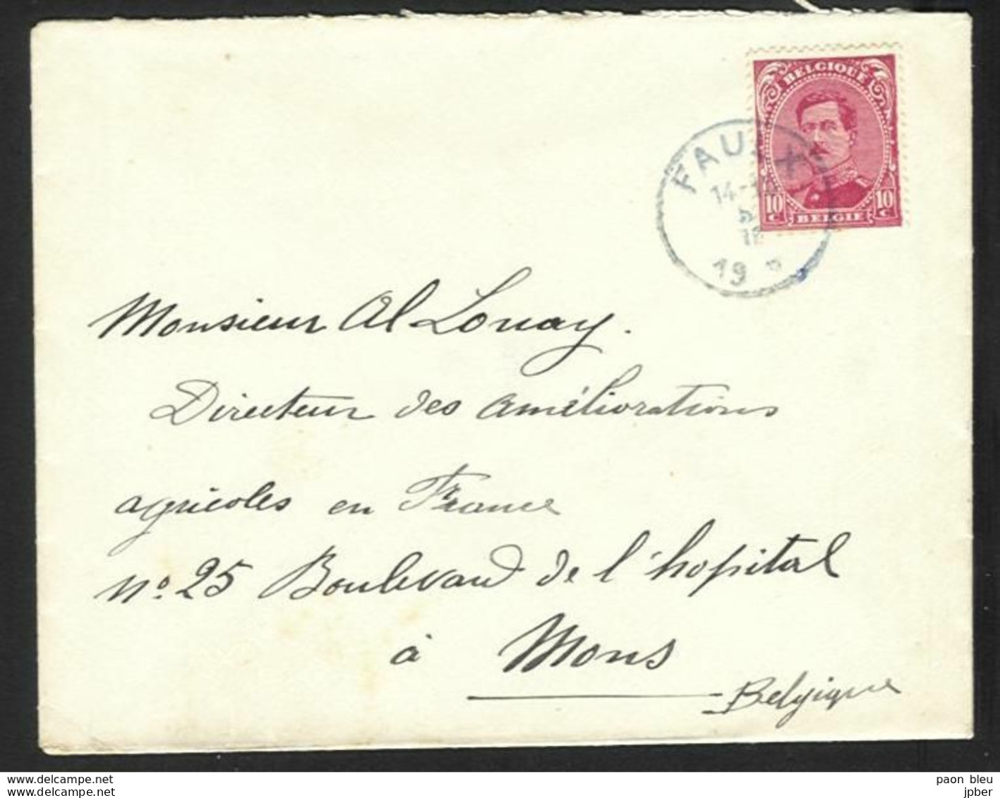 Belgique - Obl.fortune 1919 - Obl. FAULX En Bleu Année Grattée - Sonstige & Ohne Zuordnung