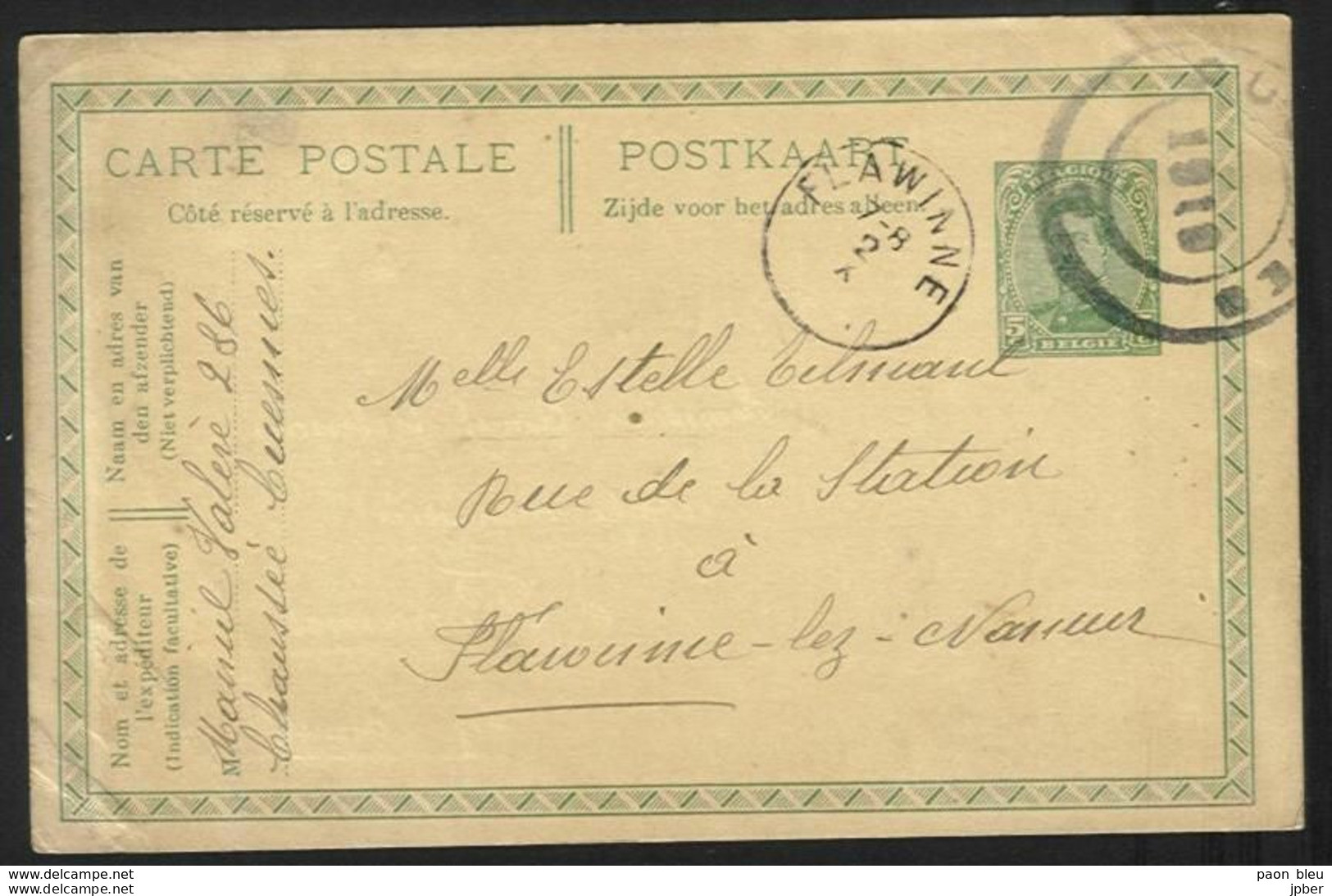 Belgique - Obl.fortune 1919 - Obl. CUESMES Cachet Type Américain + FLAWINNE Cachet Sans L'année - 30/9/1919 - Andere & Zonder Classificatie