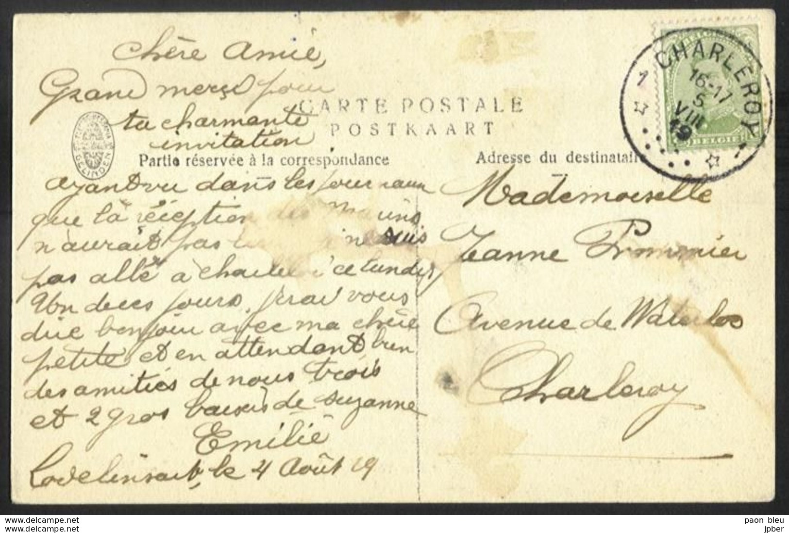 Belgique - Obl.fortune 1919 - N°137 Sur Carte Cachet Charleroy 1 - Verso Mechelen Cavalcade De Hanswijk 1913 - Other & Unclassified