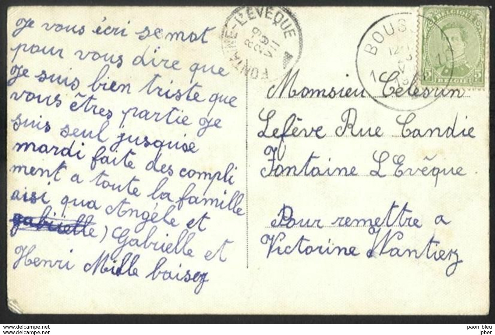 Belgique - Obl.fortune 1919 - N°137 Obl.cachet BOUSSU Et Cachet FONTAINE-L'EVEQUE Année Grattée - Fortune (1919)