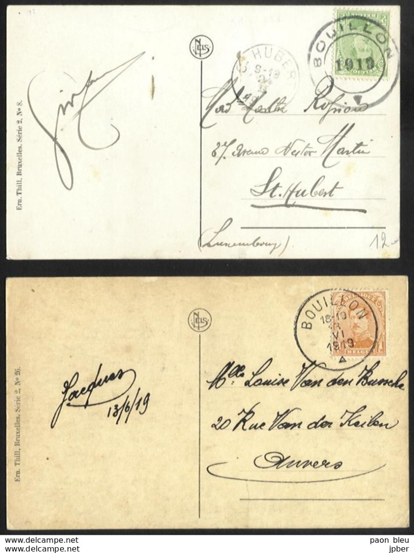 Belgique - Obl.fortune 1919 - N°137 Obl. Type Américain BOUILLON Vers St Hubert Cachet Cercle Année Grattée + 1 Carte - Noodstempels (1919)