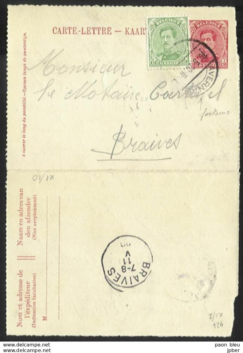 Belgique - Obl.fortune 1919 -  Sur Carte-lettre Vers Braives - Cachet AVERNAS De Type Allemand - Foruna (1919)