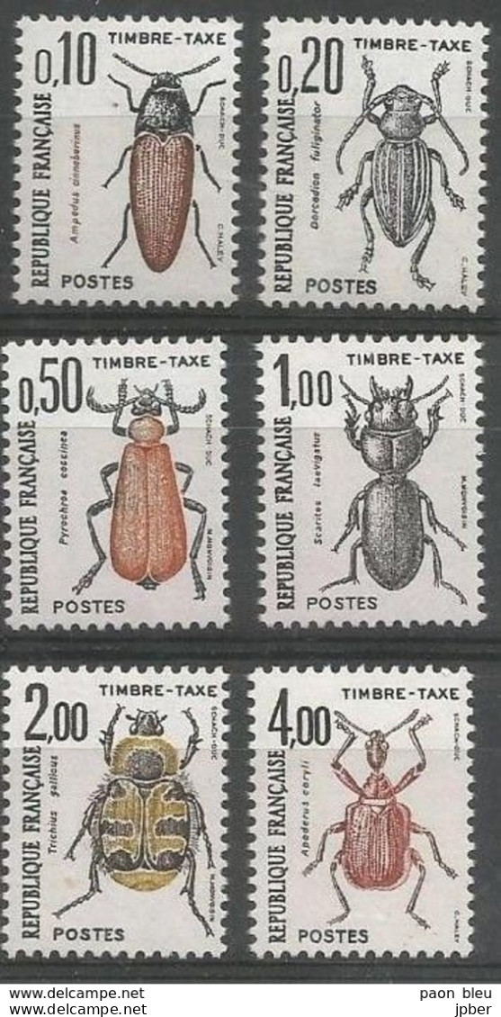 France - Taxe N°103 à 108 ** - Coléoptéres - Ampedus, Dorcadion, Pyrochroa, Scarties, Trichius, Apoderus - 1960-.... Postfris