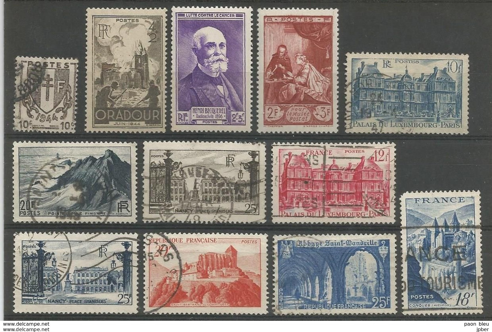 France - Lot 12 Timbres Obl, * Et ** - Conques, St Wandrille, St Bertrand De Cominges,Nancy, Oradour, Becquerel,... - Used Stamps