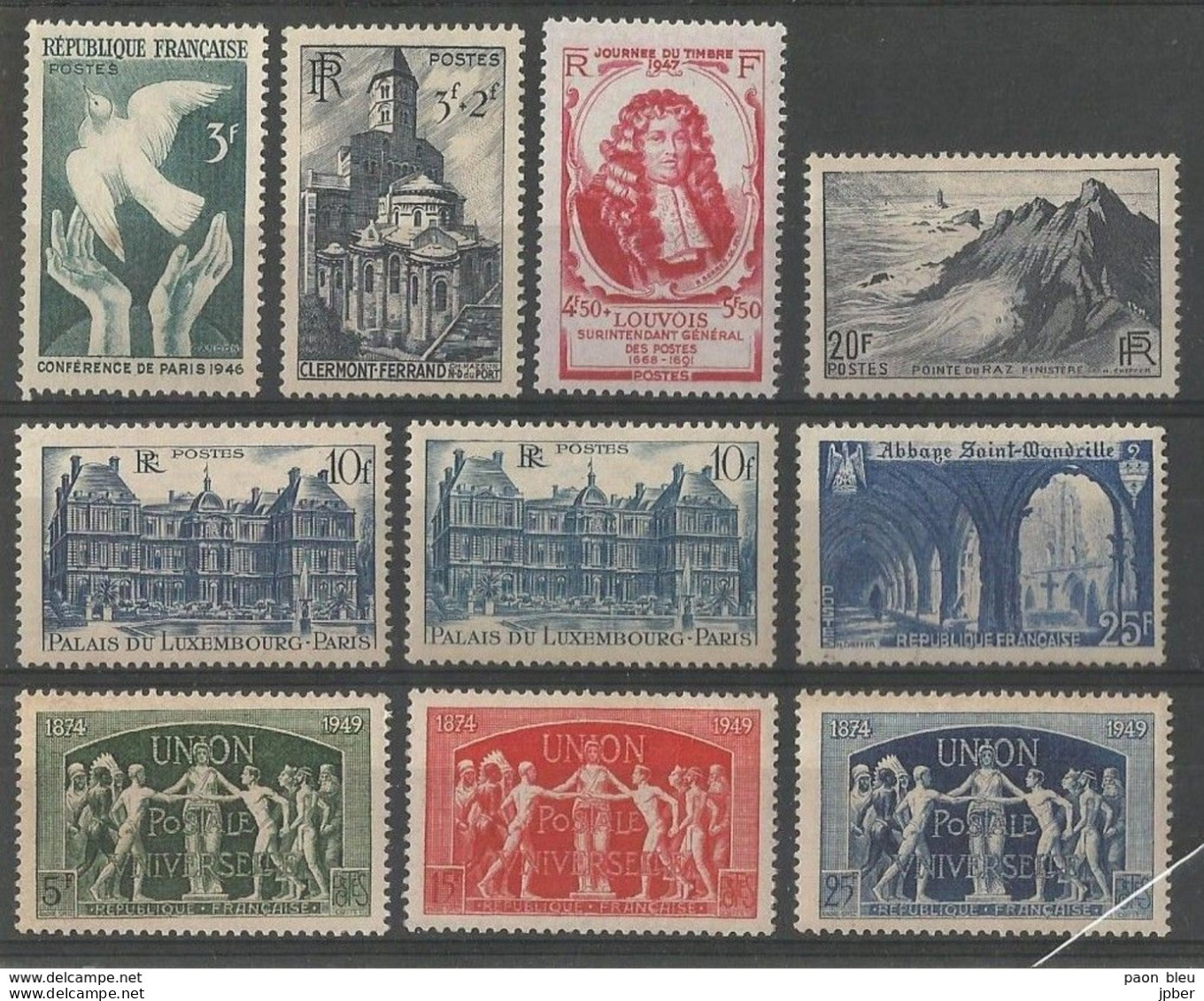 France - Entre N° 760 Et 852 - 10 Timbres **,*,(*) - Luxembourg - Pointe Du Raz - Clermont - Louvois - Wandrille - UPU - Nuevos