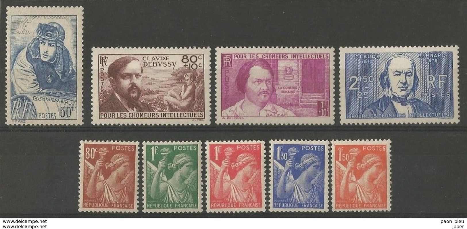 France - Entre N° 431 Et 464 - 9 Timbres * - Guynemer - Debussy - Balzac - Bernard - Type Iris - Unused Stamps