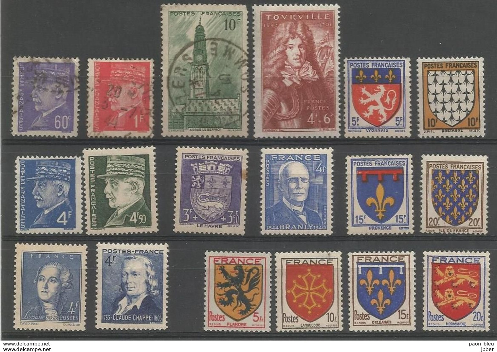 France - Lot De 16 Timbres Obl. Et * - Pétain, Tourville, Arras, Branly, Lavoisier, Chappe, Normandie, Languedoc,... - Used Stamps
