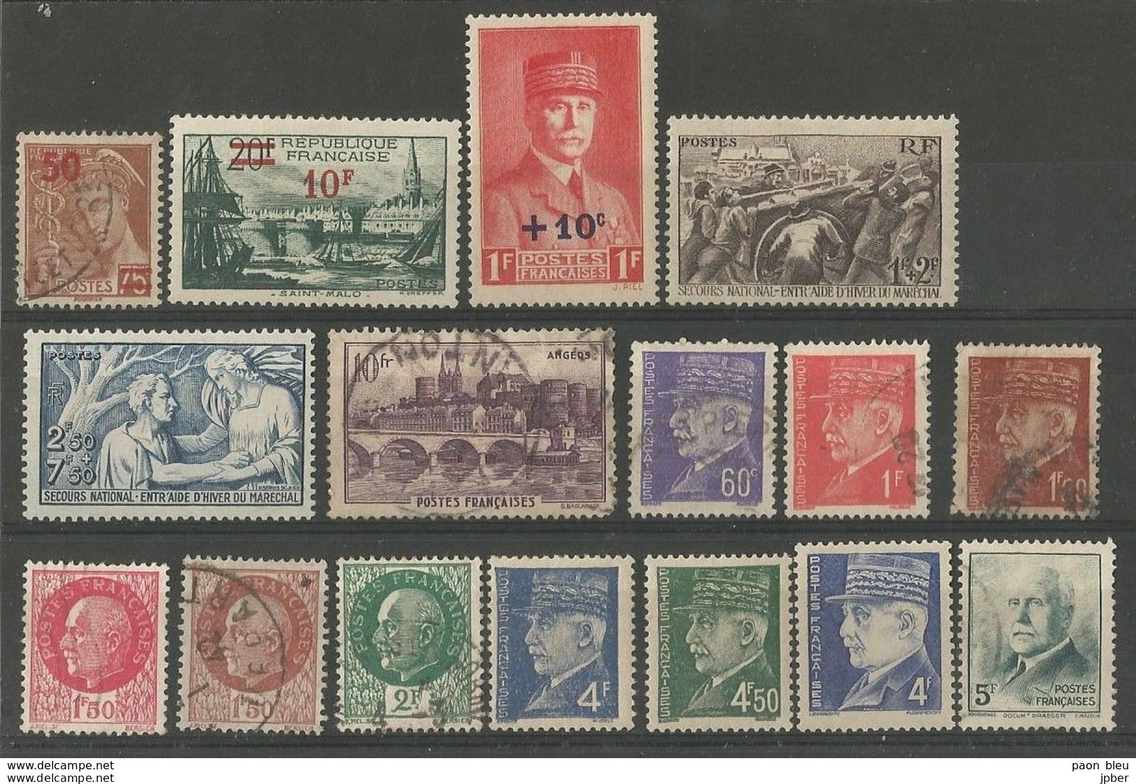 France - Lot De 16 Timbres Obl. Et * - Petain, Angers, St Malo, Secours National - Used Stamps