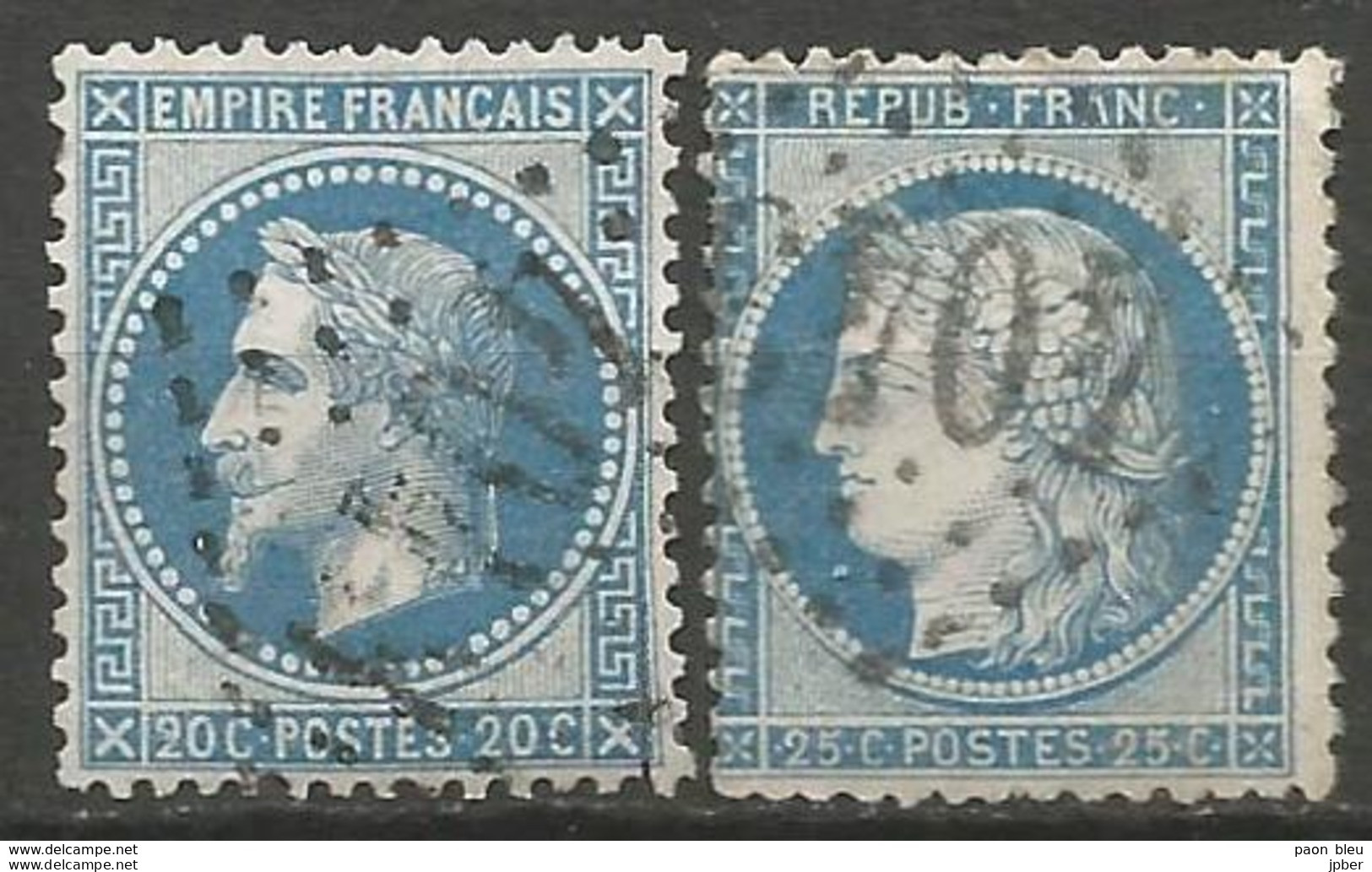 France - Napoleon III Et/ou Cérès - Oblitération Sur N°29A+60A - GC 4043 TULLINS (Isère) - 1863-1870 Napoleon III Gelauwerd