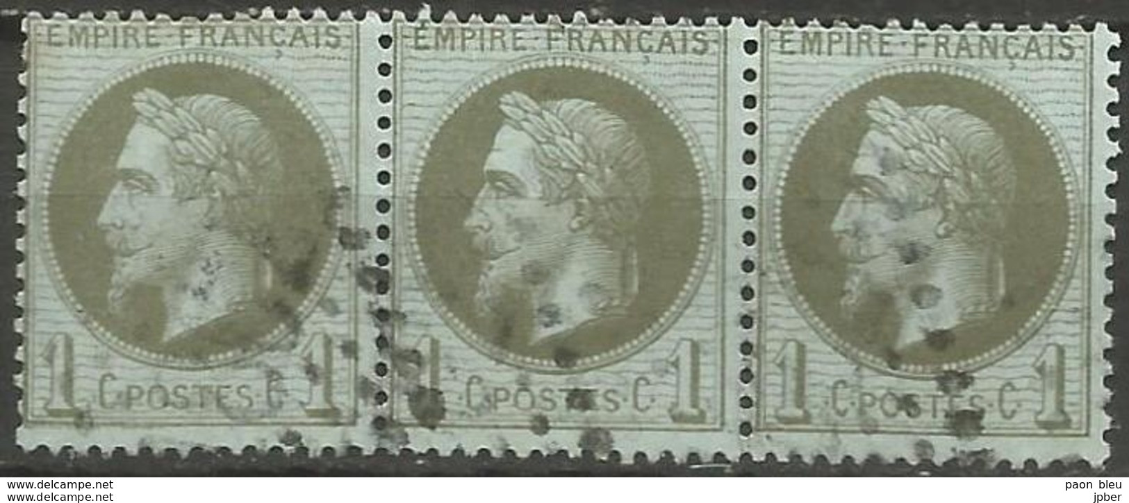 France - Napoleon III Et/ou Cérès - Oblitération Sur N°25 (bande De Trois) - GC 1862 JARNAC (Charente) - 1863-1870 Napoleon III With Laurels