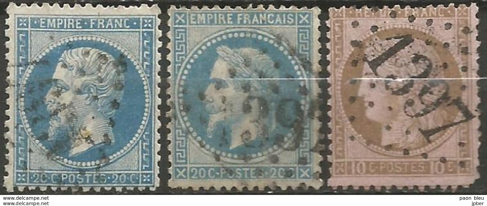 France - Napoleon III Et/ou Cérès - Oblitération Sur N°22+29B+54  - GC 1397 EPERNAY (Marne) - 1863-1870 Napoleone III Con Gli Allori