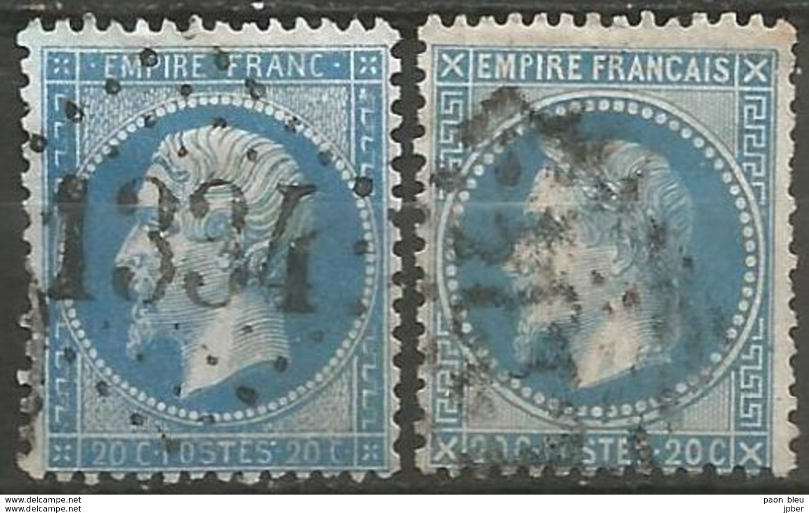 France - Napoleon III Et/ou Cérès - Oblitération Sur N°22+29B - GC 1334 DOUAI (Nord) - 1863-1870 Napoleon III With Laurels
