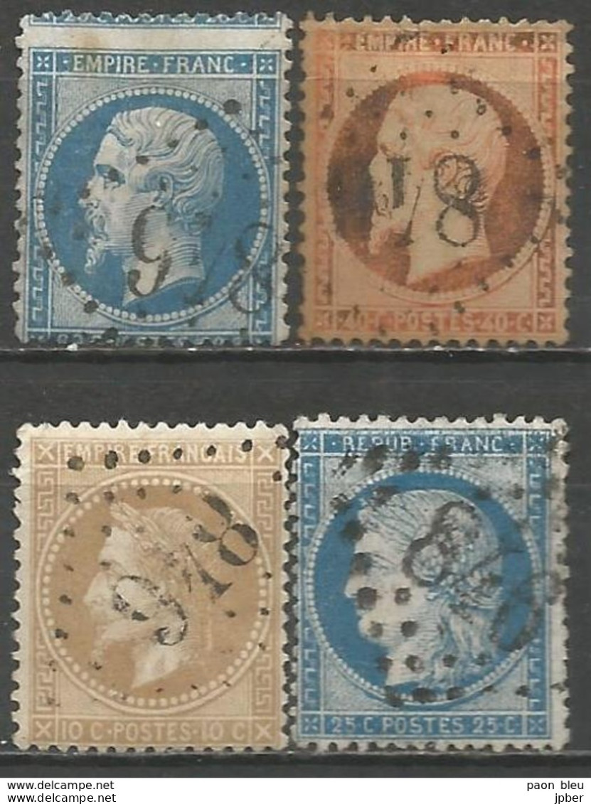 France - Napoleon III Et/ou Cérès - Oblitération Sur N°22+23+28B+60C - GC 846 CHAMBERY (Savoie) - 1853-1860 Napoleon III