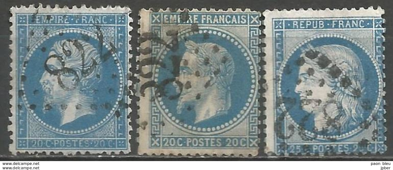 France - Napoleon III Et/ou Cérès - Oblitération Sur N°22+29A+60C - GC 822 CETTE (Hérault) - 1853-1860 Napoléon III