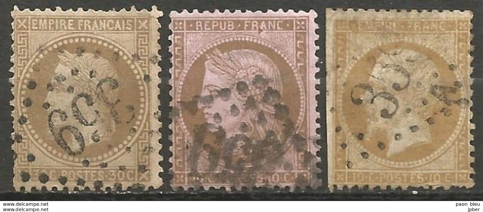 France - Napoleon III Et/ou Cérès - Oblitération Sur N° (21)+30+58 - GC 359 BAYONNE (Pyrénées-Atlantiques) - 1863-1870 Napoléon III Con Laureles