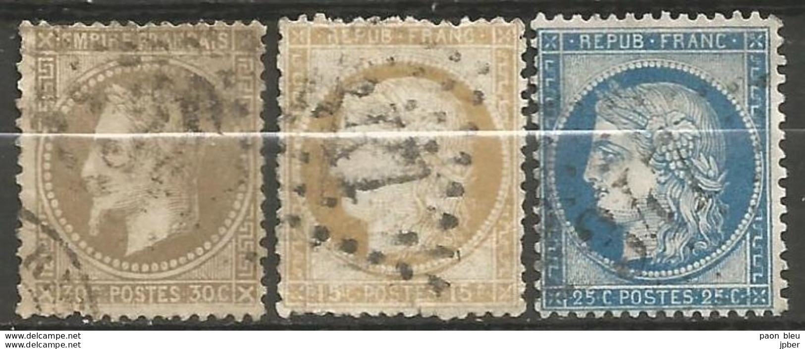 France - Napoleon III Et/ou Cérès - Oblitération Sur N° 30, 55 Et 60C - GC 347 LES BATIGNOLLES (Seine) - 1871-1875 Ceres