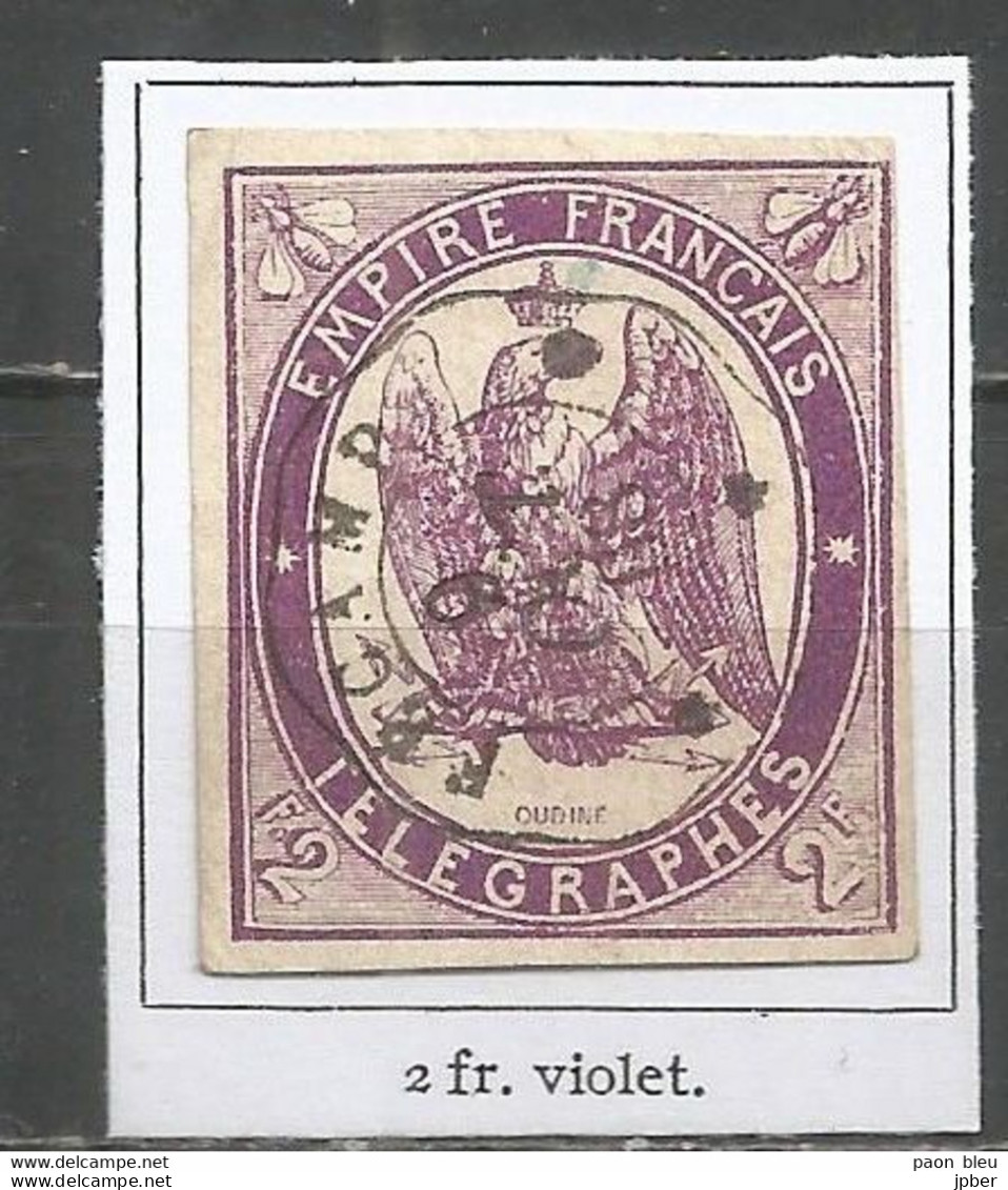 France - Timbres Télégraphes - N°4 2frs. Violet - Obl. FECAMP 9/10/68 - Telegrafi E Telefoni