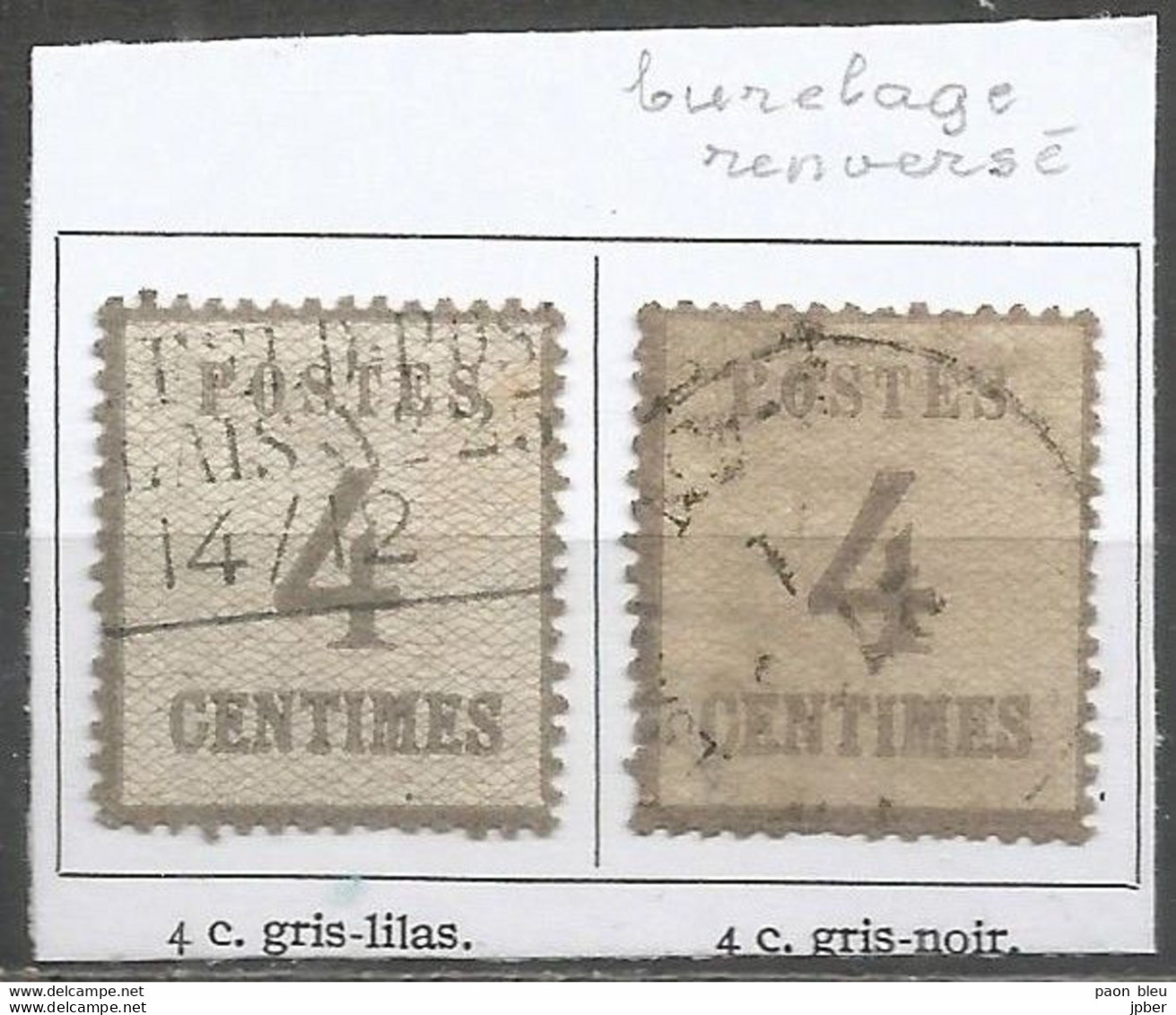 France - Alsace-Lorraine - N°3 4c. Gris-lilas Et N°3b 4c. Gris-lilas "burelage Renversé" - Autres & Non Classés