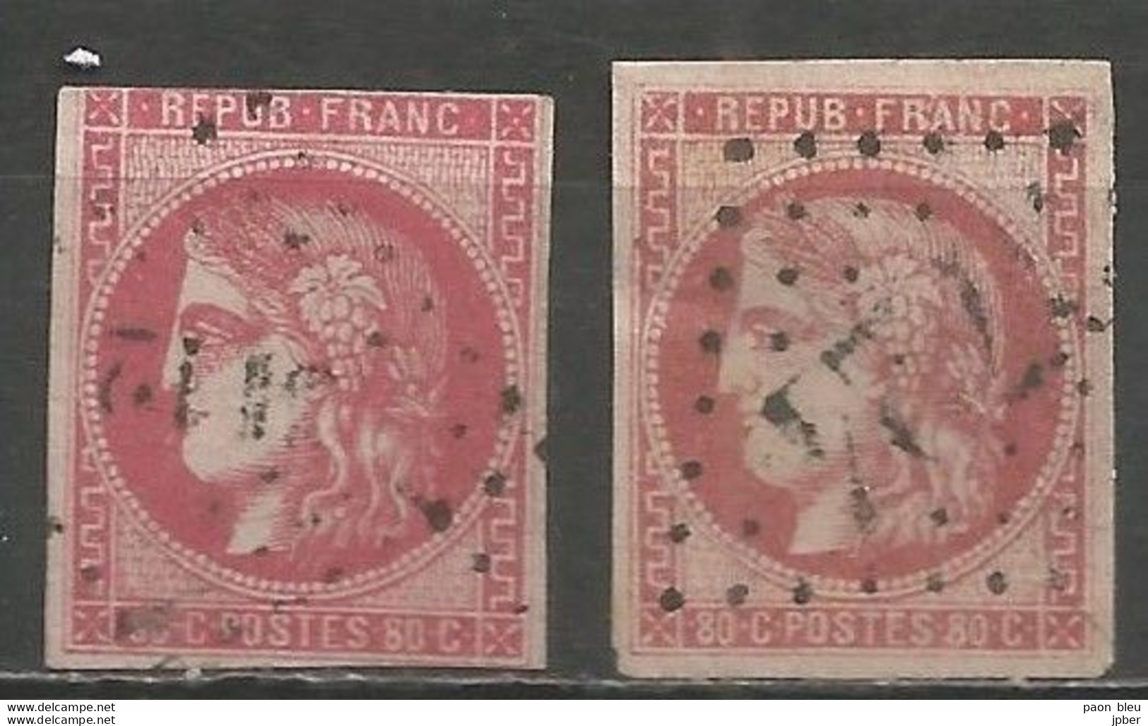 France - Cérès Emission De Bordeaux - N° 49 Rose + 49a Rose Pâle - 1870 Bordeaux Printing