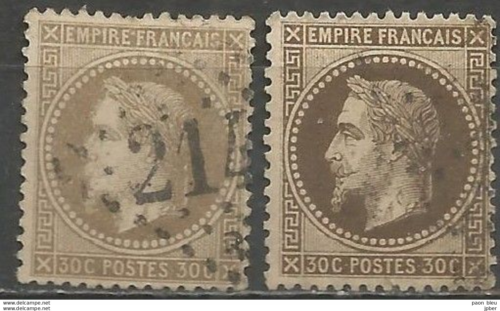 France - Napoléon III Lauré - N° 30 Brun + 30b Brun Noir - 1863-1870 Napoleon III With Laurels