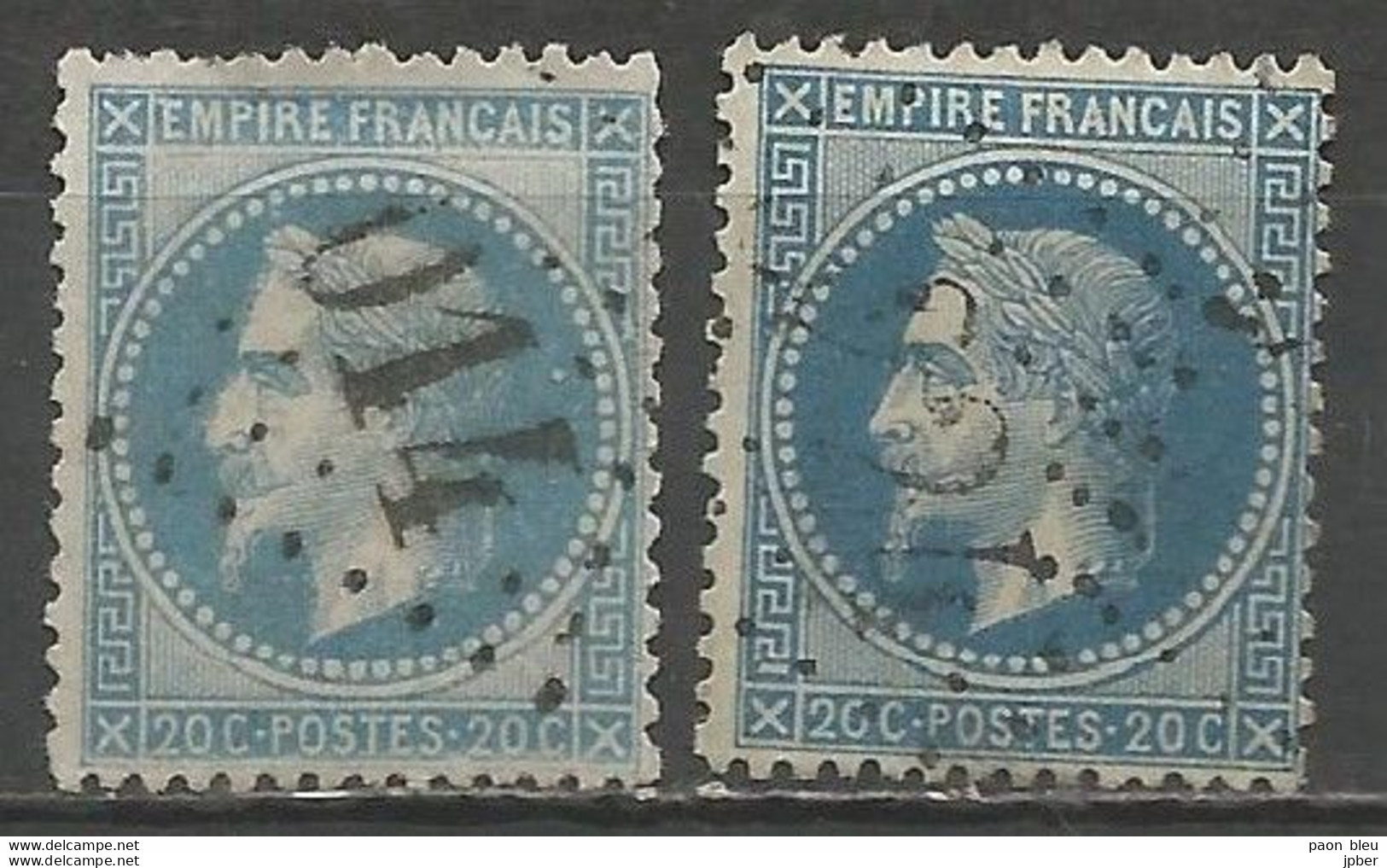 France - Napoléon III Lauré - N° 29B Bleu + 29Ba Bleu Foncé - 1863-1870 Napoleone III Con Gli Allori