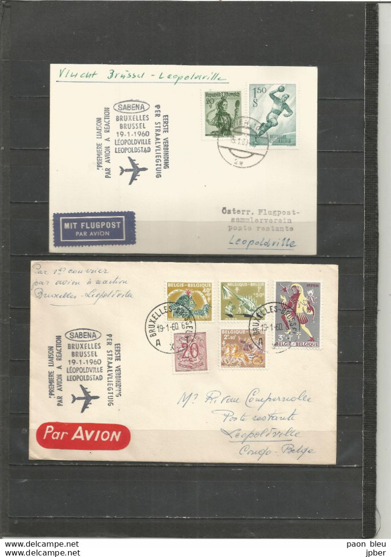 BRUXELLES-LEOPOLDVILLE - 19-1-1960 - Timbres Autriche (handball, Montafon) - Belgique (Ieper, Mons, Eupen-Malmedy, ... - Airplanes