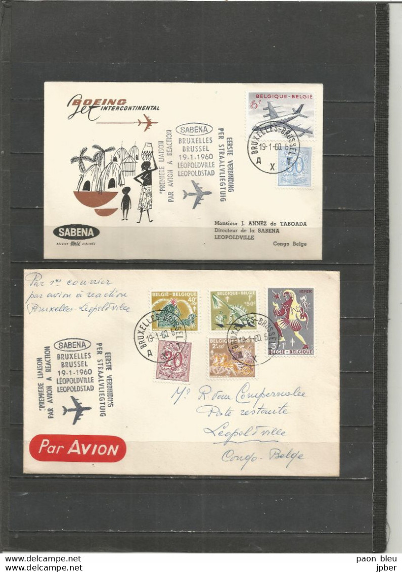 BRUXELLES-LEOPOLDVILLE - 19-1-1960 - Timbres Belgique (6Ieper, Mons, Eupen-Malmedy, Antwerpen) - Flugzeuge