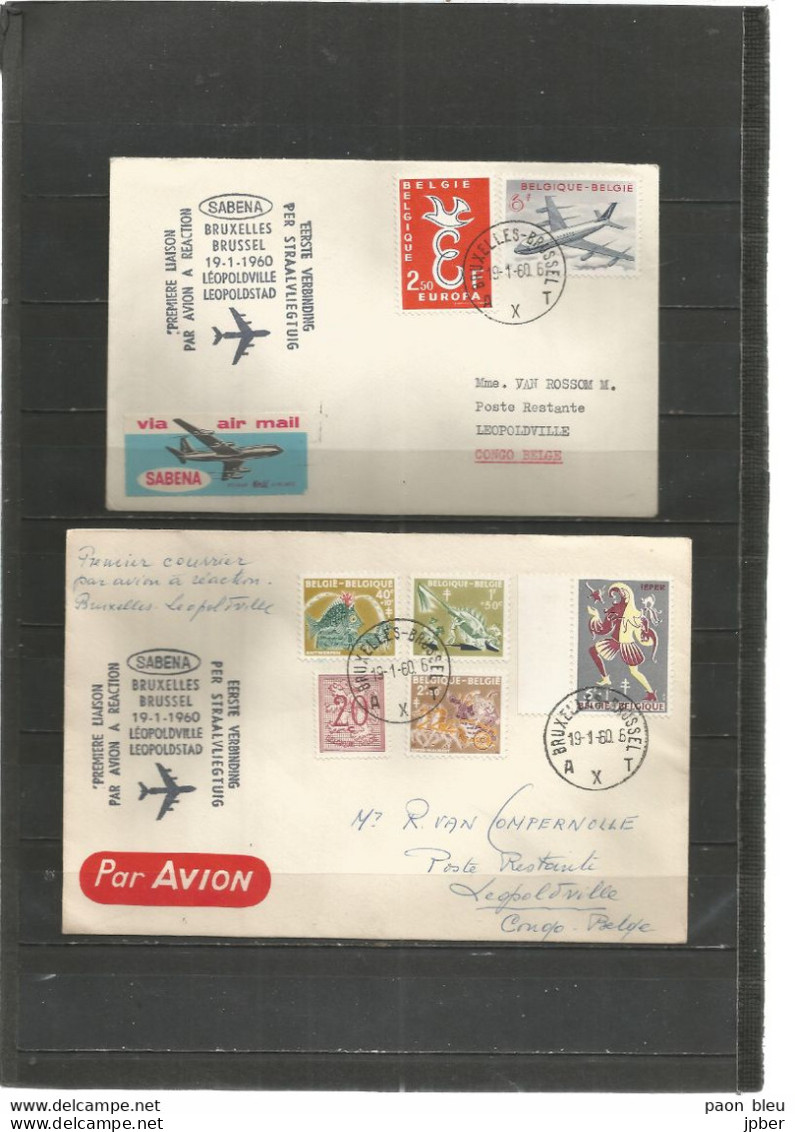 BRUXELLES-LEOPOLDVILLE - 19-1-1960 - Timbres Belgique (Europa, Ieper, Mons, Eupen-Malmedy, Antwerpen) - Airplanes