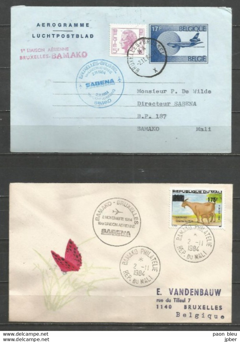 BRUXELLES-BAMAKO 2-11-1984 - Sabena - Belgique Aérogramme Mali Chèvre - Avions