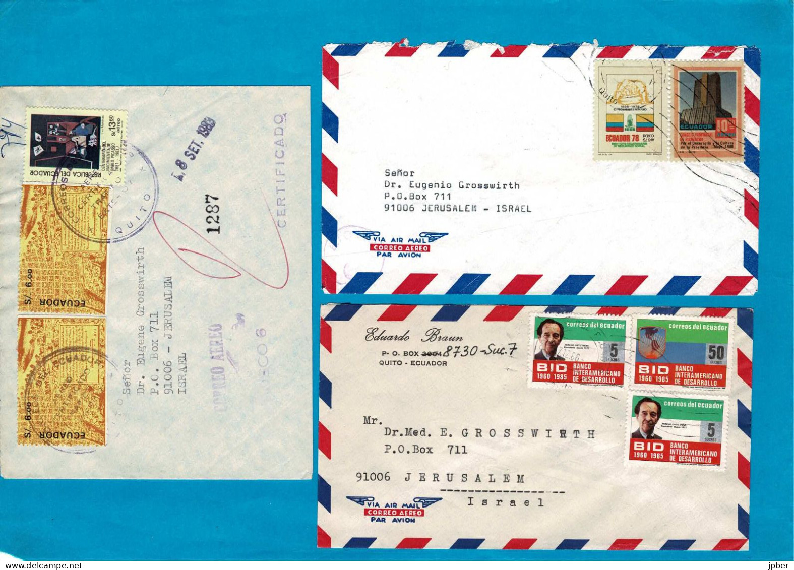 EQUATEUR - 33 Lettres Correo Aereo - Vers USA-Suisse-Autriche-Allemagne-Israël - Ecuador