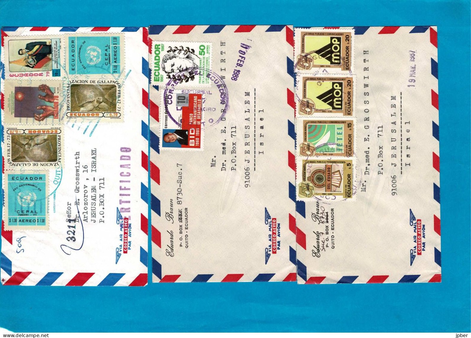 EQUATEUR - 33 lettres Correo Aereo - vers USA-Suisse-Autriche-Allemagne-Israël