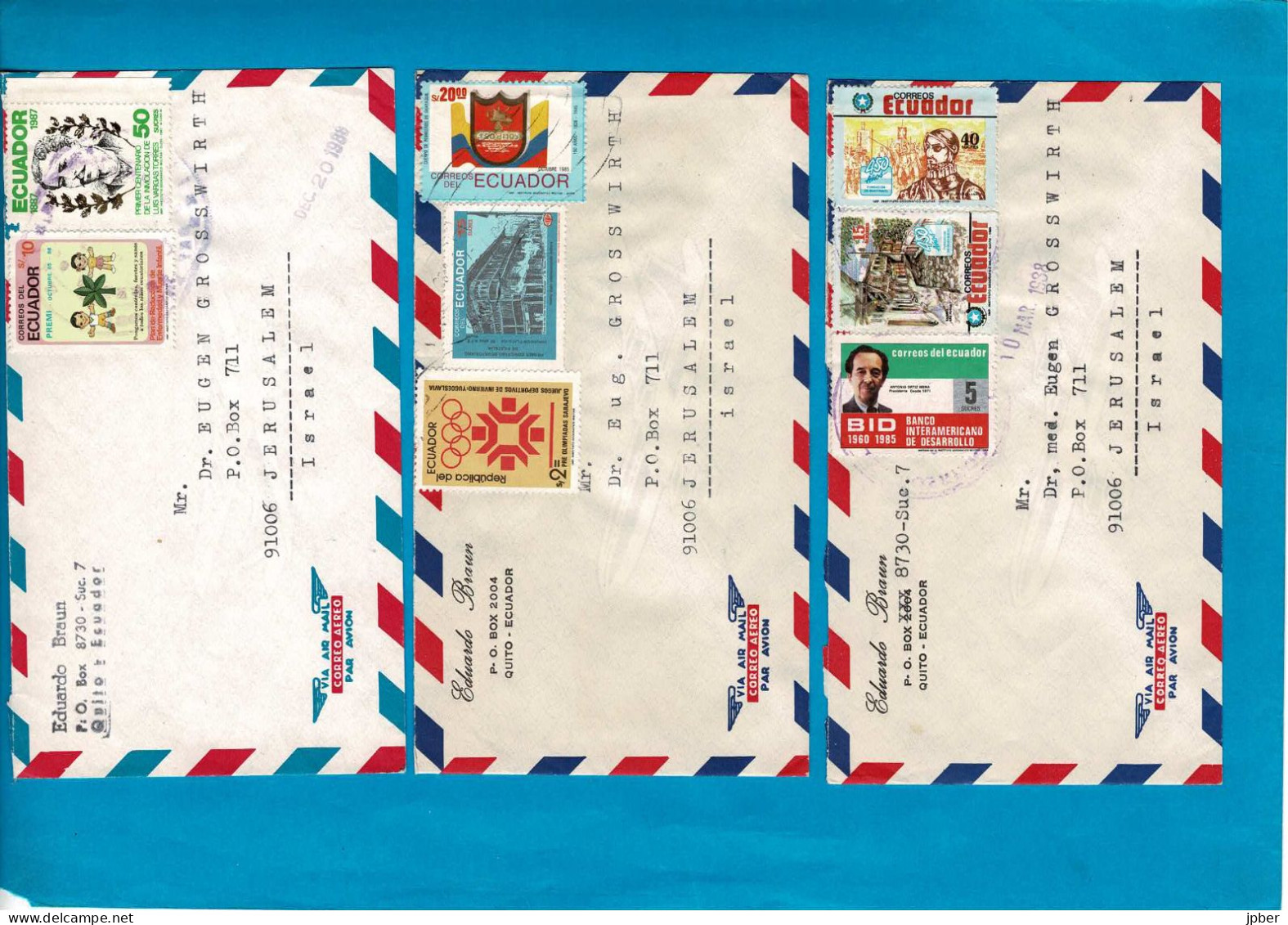 EQUATEUR - 33 lettres Correo Aereo - vers USA-Suisse-Autriche-Allemagne-Israël