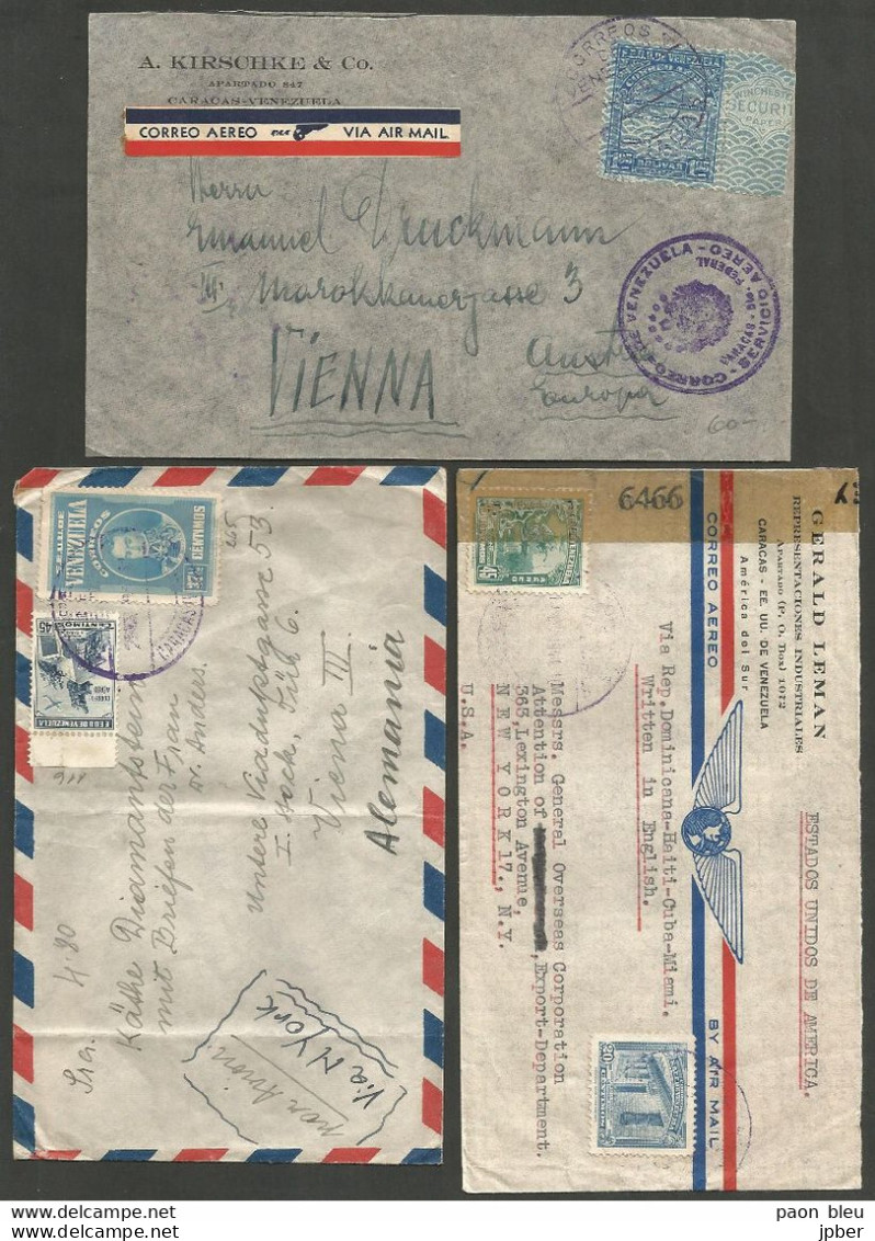 Venezuela - 6 Lettres+2 Fragments - Air Mail Correo Aero - Censure - Vers New-York, Vienne, Brissago Suisse - Venezuela