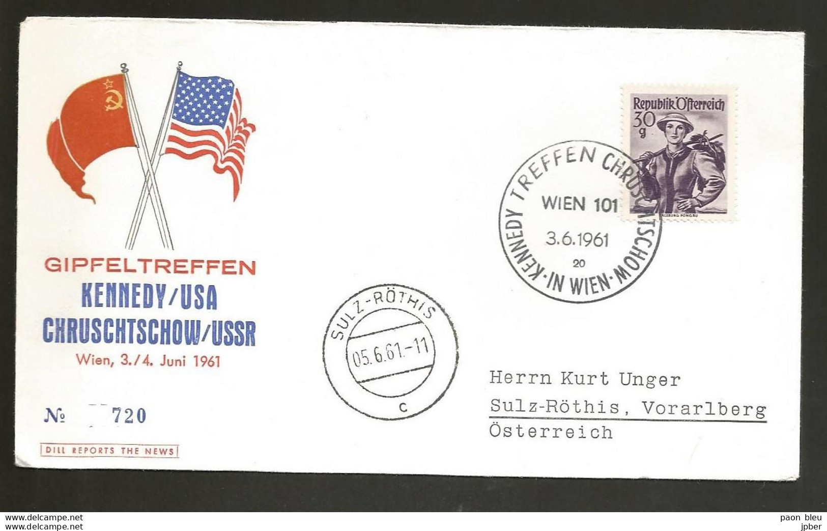 GILFELTREFFEN KENNEDY/USA CHRUSCHTSCOW/USSR  - Wien 3/4 Juni 1961 - Covers & Documents