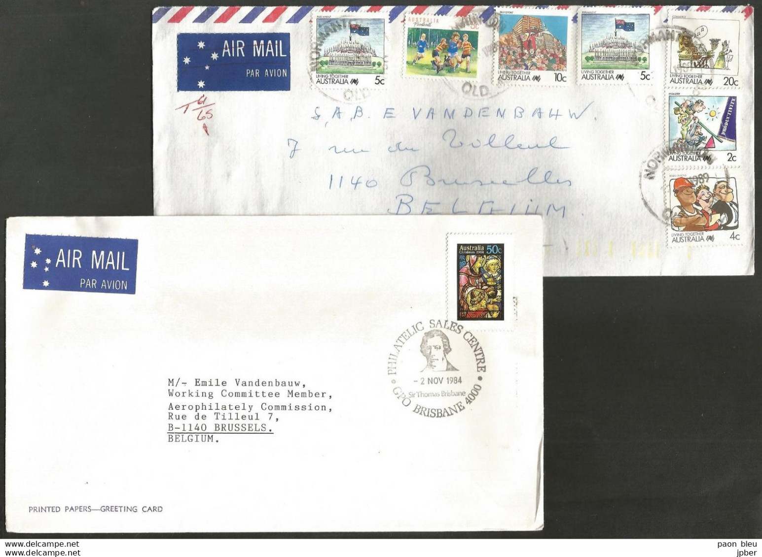 Australia - 3 Letters - Christmas - Philatelic Center Brisbane - Living Together Parliament Football - Jasmin/Wattle - Briefe U. Dokumente