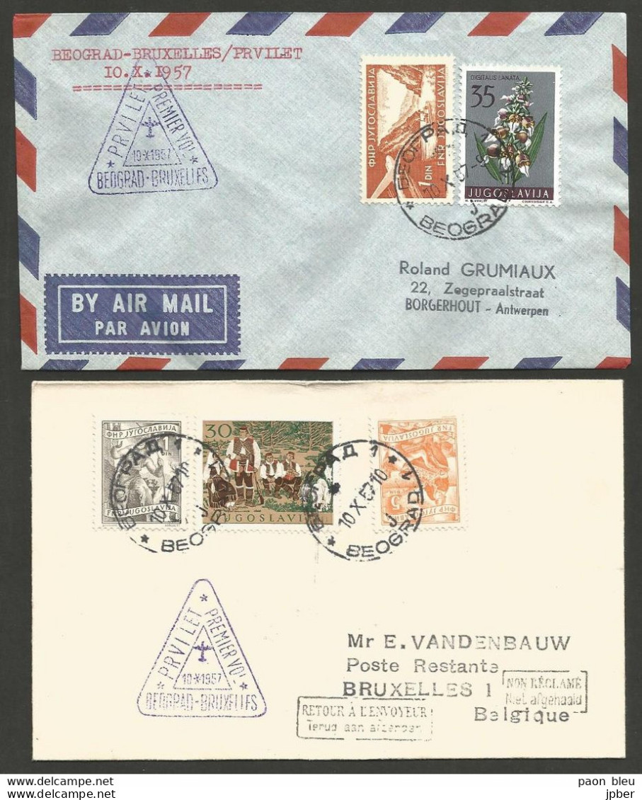 Aérophilatélie - Yougoslavie - Aérogramme Et Lettre Prvilet - Premier Vol - Beograd-Bruxelles 10-X-1957 - Poste Aérienne