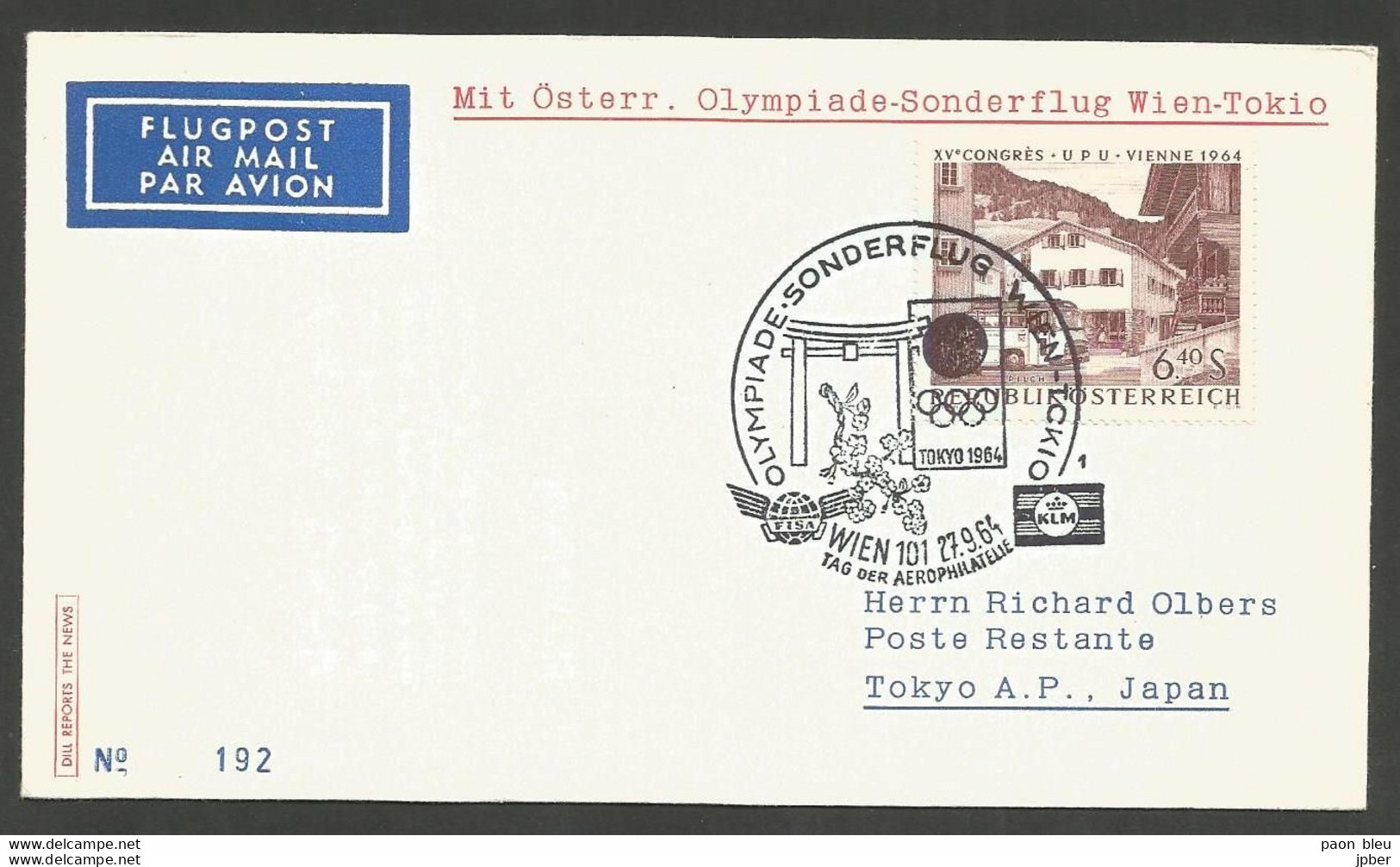 Aérophilatélie - Autriche - Olympiade-Sonderflug Wien-Tokio 27.9.64 - Congrès UPU Vienne 1964 - Sonstige & Ohne Zuordnung