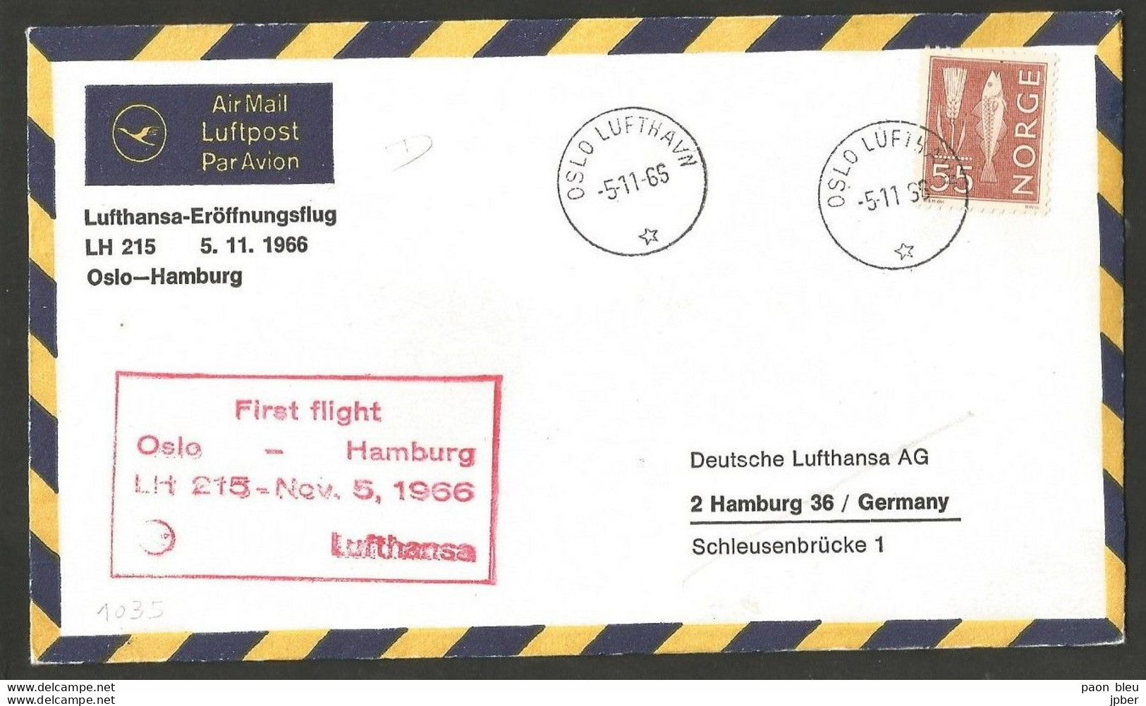 Aérophilatélie - Lufthansa - Oslo - Hamburg 5-11-66 - Storia Postale