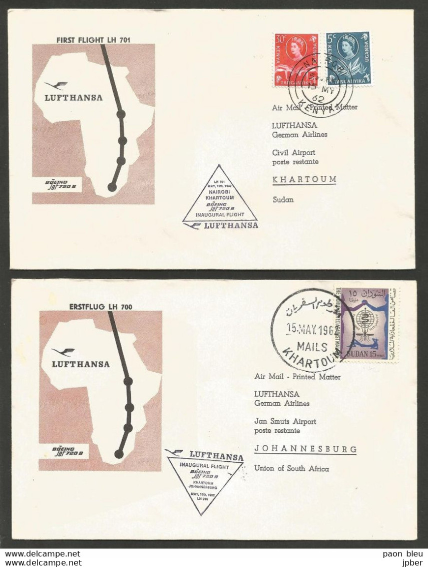 Aérophilatélie - Lufthansa - 2 Scan - Khartoum - Johannesburg - Nairobi - Frankfurt 15/5/62 - Poste Aérienne