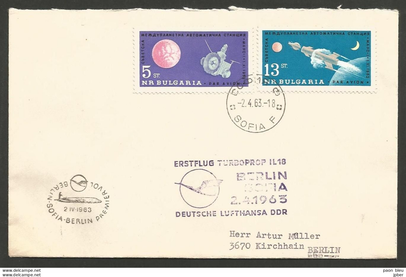 Aérophilatélie - Lufthansa - Berlin - Sofia 2.4.1963 - Bulgarie - Posta Aerea